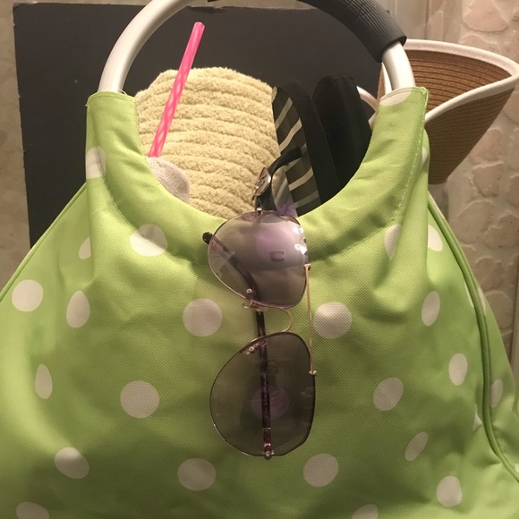 Lime Green Polka Dot Picnic Beach Bag - Picture 2 of 9